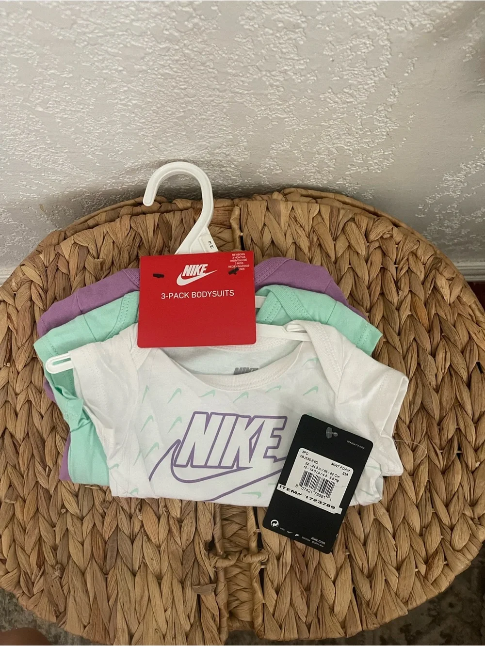 Nike Baby Girls 3-Pack Bodysuits in White, Mint & Lavender